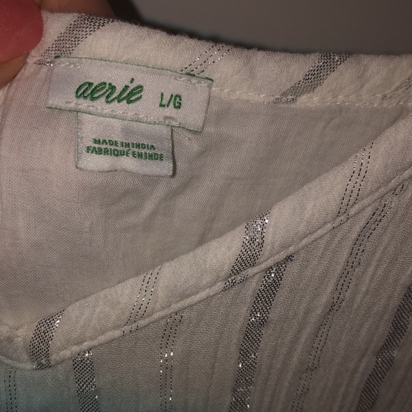 Aerie white cotton / silver metallic striped maxi dress. - Picture 3 of 6